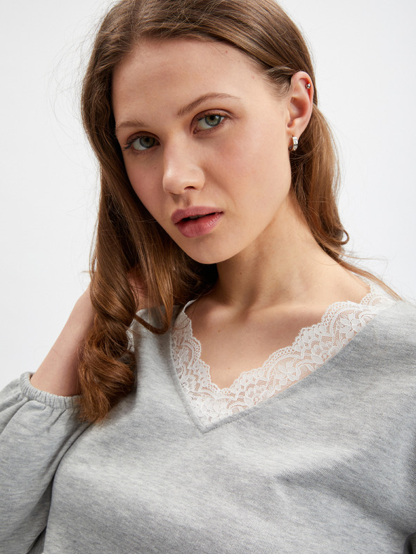 Orsay Felpa donna grigio chiaro a righe ORSAY