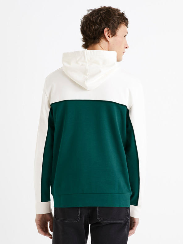 Celio Felpa verde e bianca da uomo in cotone con cappuccio Celio Debiding