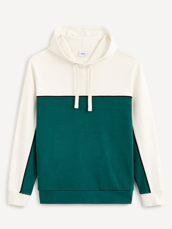 Celio Felpa verde e bianca da uomo in cotone con cappuccio Celio Debiding