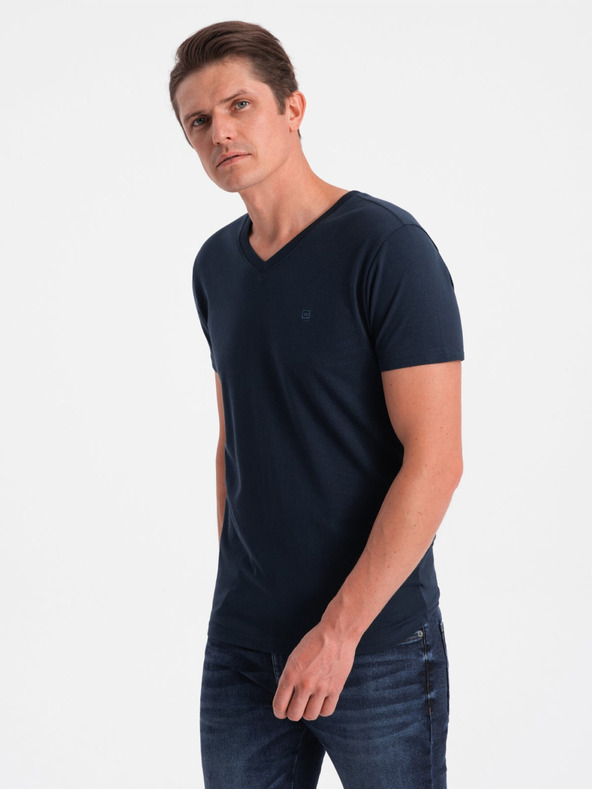 Ombre Clothing T-shirt uomo blu scuro con scollo a V Ombre Clothing