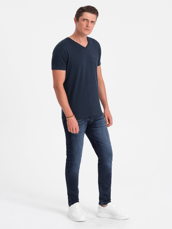 Ombre Clothing T-shirt uomo blu scuro con scollo a V Ombre Clothing