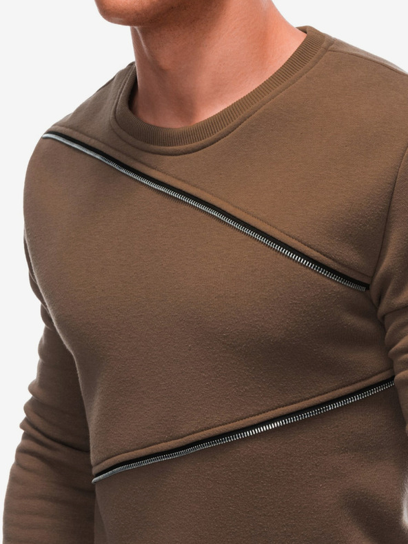 Ombre Clothing Felpa da uomo marrone con cerniere decorative Ombre Clothing