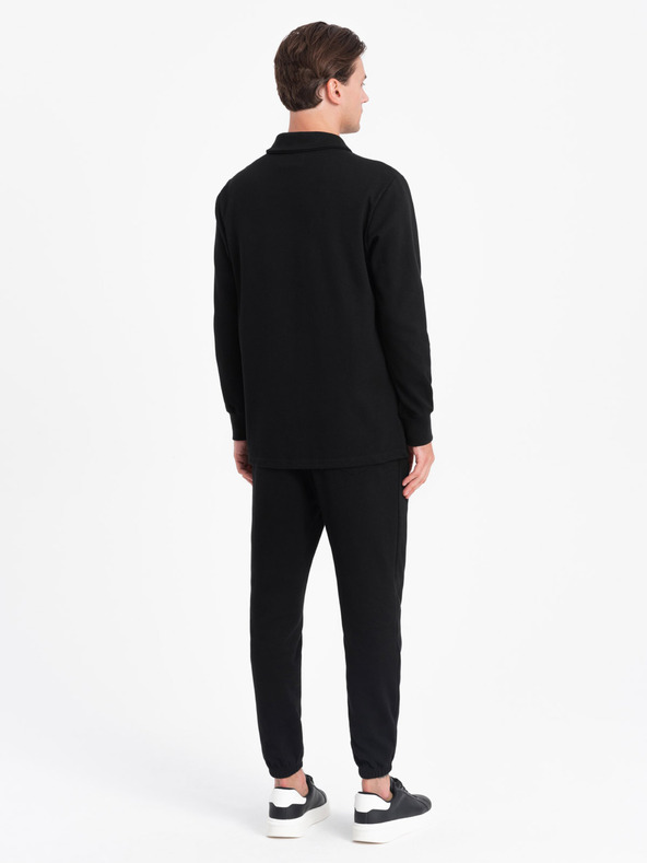 Ombre Clothing Felpa da uomo nera con colletto a polo + pantaloni Ombre Clothing