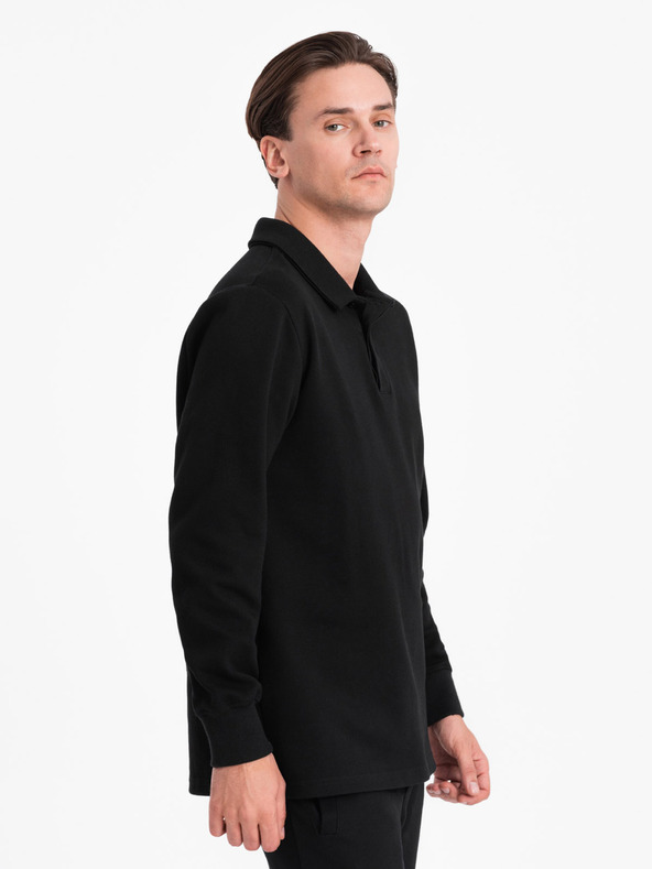 Ombre Clothing Felpa da uomo nera con colletto a polo + pantaloni Ombre Clothing