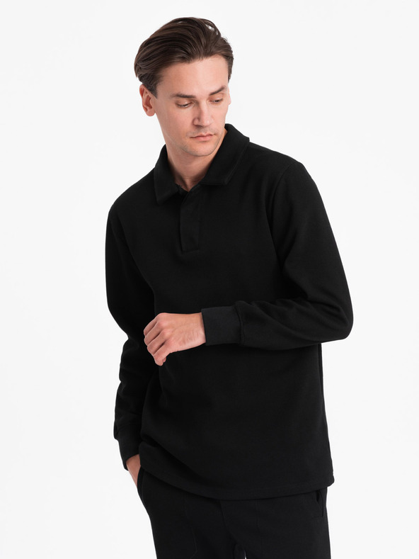 Ombre Clothing Felpa da uomo nera con colletto a polo + pantaloni Ombre Clothing