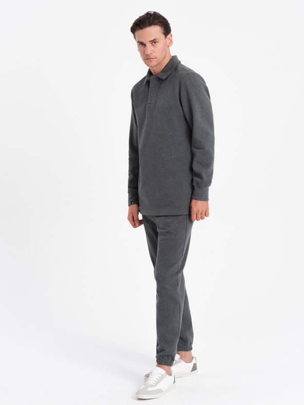 Ombre Clothing Felpa grigio scuro da uomo con colletto a polo + pantaloni Ombre Clothing