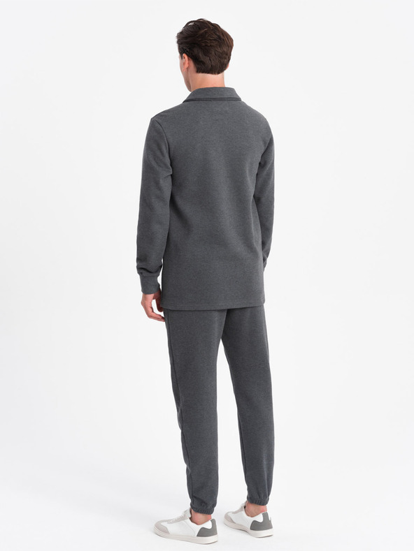 Ombre Clothing Felpa grigio scuro da uomo con colletto a polo + pantaloni Ombre Clothing