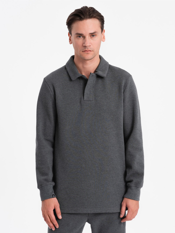 Ombre Clothing Felpa grigio scuro da uomo con colletto a polo + pantaloni Ombre Clothing