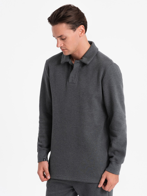 Ombre Clothing Felpa grigio scuro da uomo con colletto a polo + pantaloni Ombre Clothing