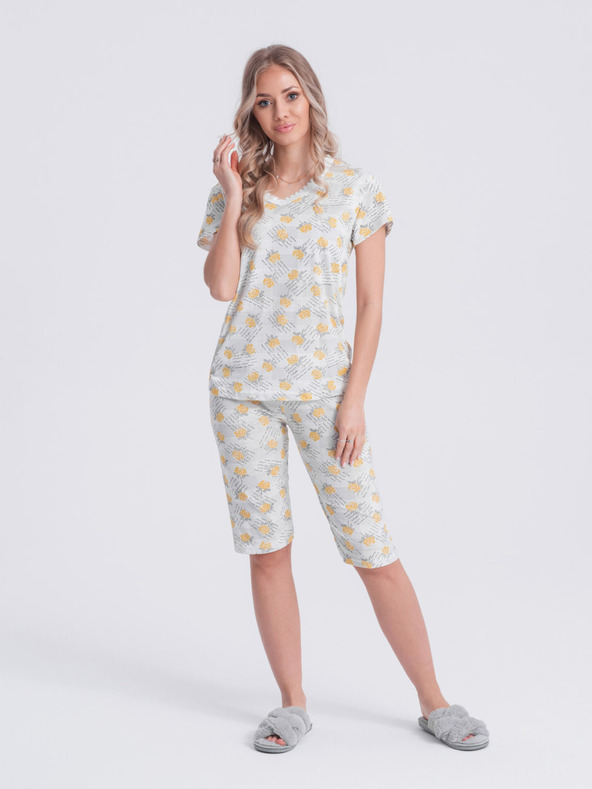 Edoti Pigiama floreale da donna bianco e giallo Edoti