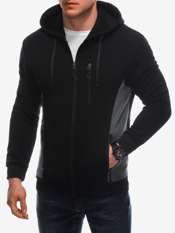 Edoti Felpa nera da uomo con cappuccio e zip Edoti