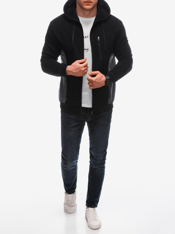 Edoti Felpa nera da uomo con cappuccio e zip Edoti