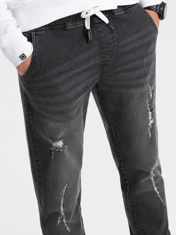 Ombre Clothing Jeans strappati da uomo grigio scuro Ombre Clothing