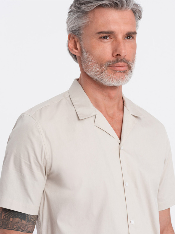 Ombre Clothing Camicia a maniche corte da uomo Crema Abbigliamento Ombre