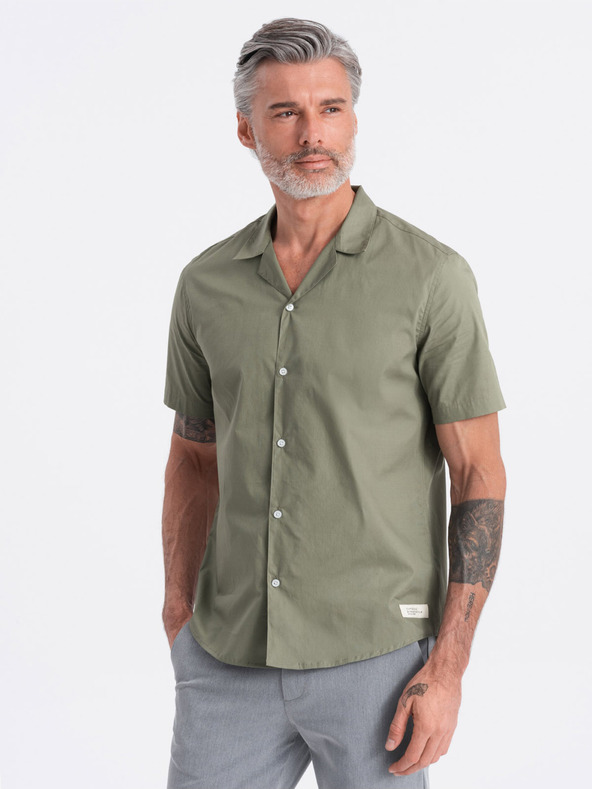 Ombre Clothing Camicia a maniche corte Khaki da uomo Ombre Abbigliamento