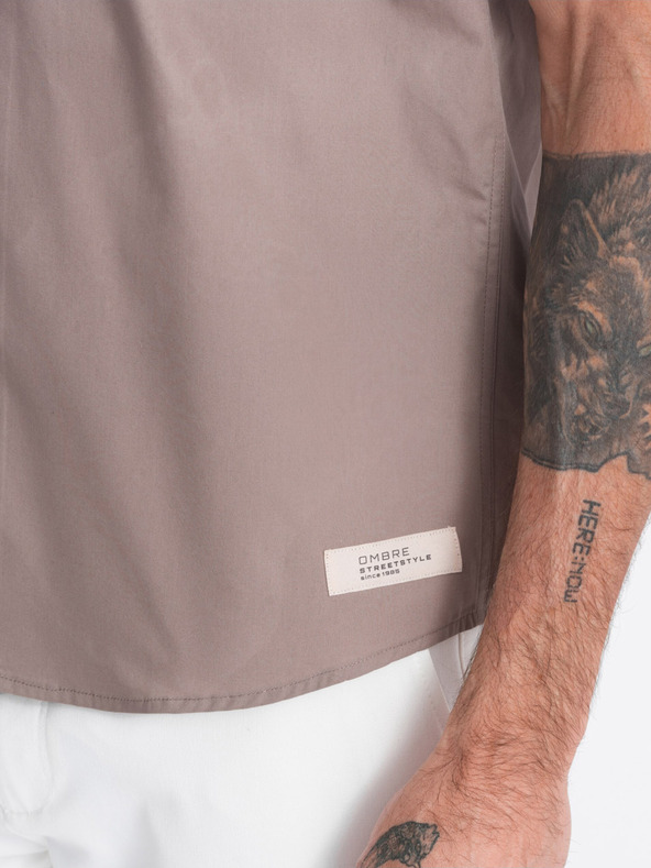 Ombre Clothing Camicia manica corta marrone uomo Ombre Clothing