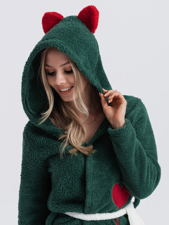 Edoti Accappatoio da donna verde scuro con cappuccio Edoti