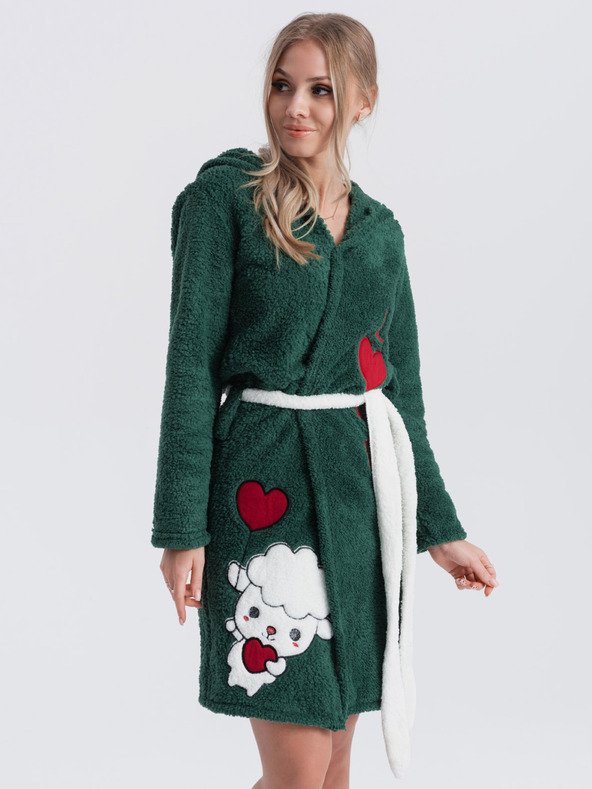 Edoti Accappatoio da donna verde scuro con cappuccio Edoti