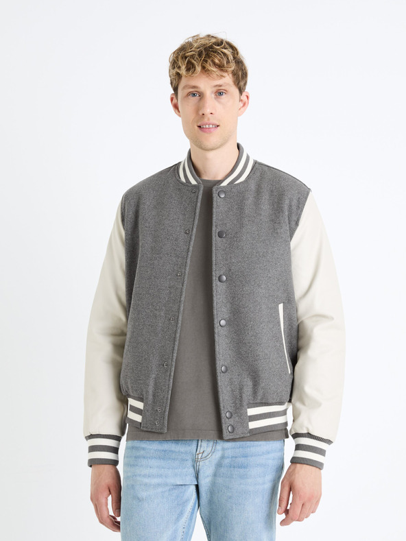 Celio Bomber da uomo in misto lana color crema e grigio di Celio Fuvarsi