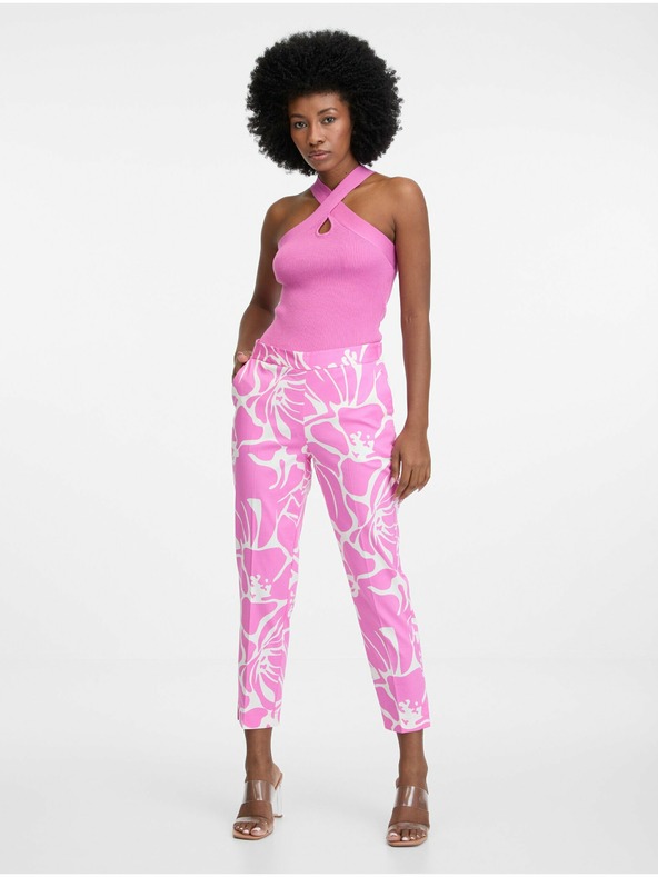 Orsay Pantaloni rosa e bianchi da donna a fantasia ORSAY