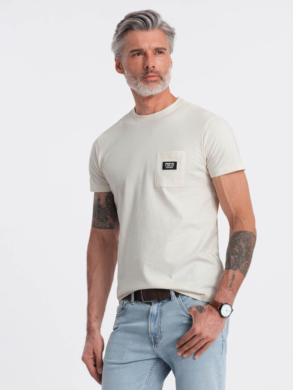 Ombre Clothing T-shirt crema da uomo con taschino Ombre Clothing
