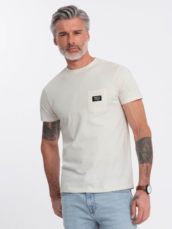 Ombre Clothing T-shirt crema da uomo con taschino Ombre Clothing