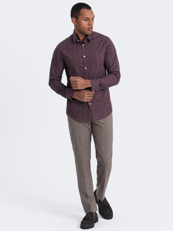 Ombre Clothing Camicia slim da uomo a fantasia bordeaux Ombre Clothing