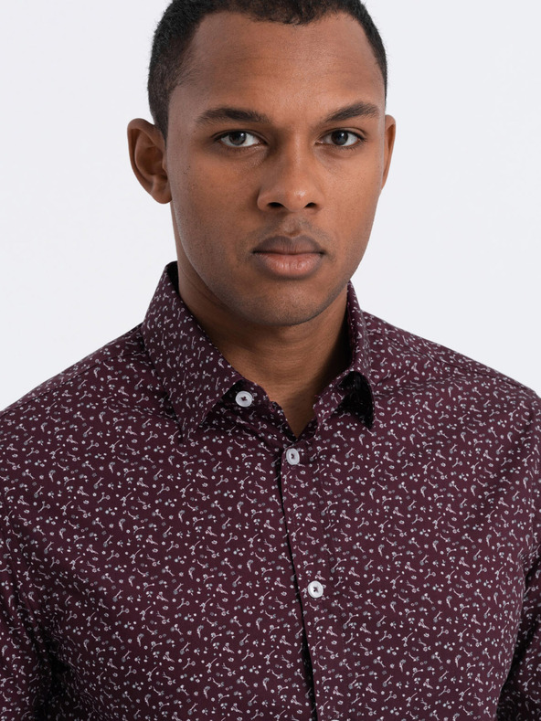 Ombre Clothing Camicia slim da uomo a fantasia bordeaux Ombre Clothing