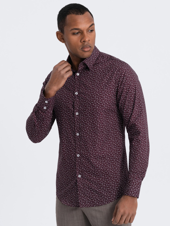 Ombre Clothing Camicia slim da uomo a fantasia bordeaux Ombre Clothing