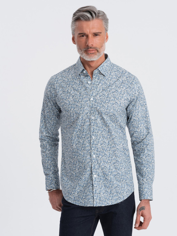 Ombre Clothing Camicia slim da uomo a fantasia blu Ombre Clothing