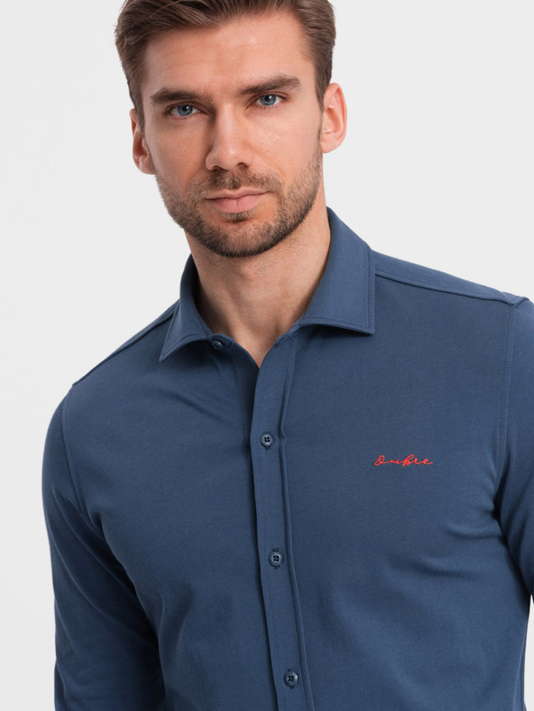 Ombre Clothing Camicia in jersey blu da uomo Ombre Clothing