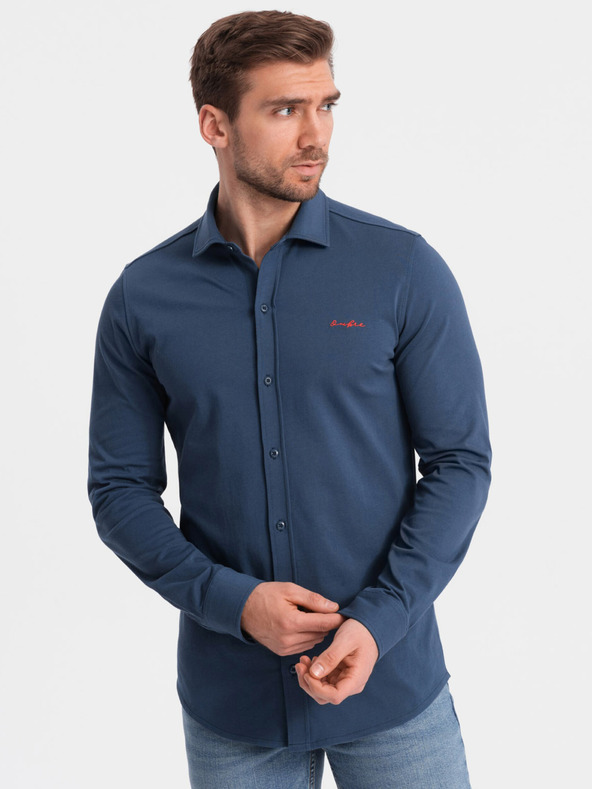 Ombre Clothing Camicia in jersey blu da uomo Ombre Clothing