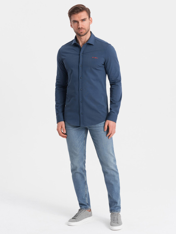Ombre Clothing Camicia in jersey blu da uomo Ombre Clothing