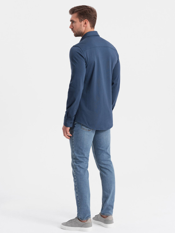 Ombre Clothing Camicia in jersey blu da uomo Ombre Clothing