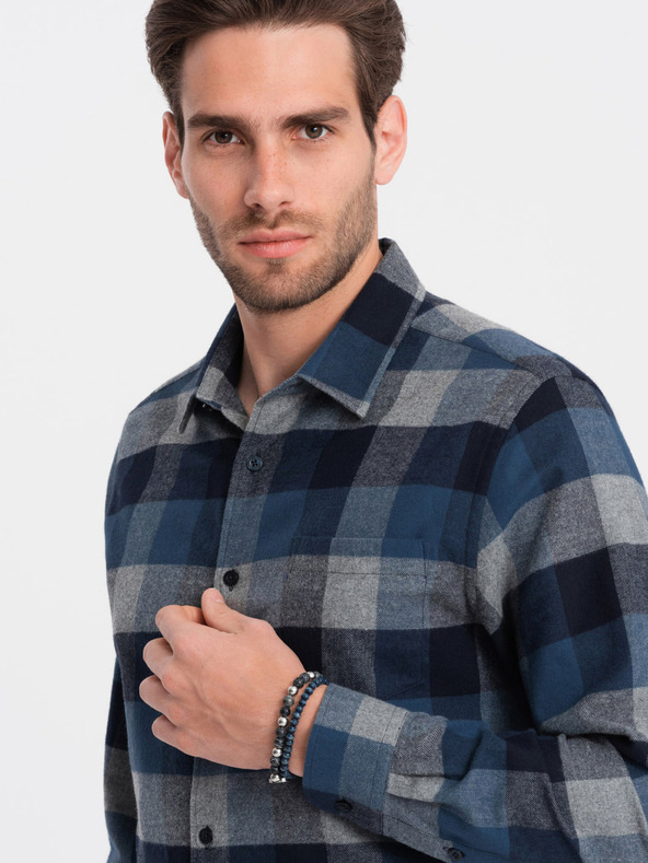 Ombre Clothing Camicia a quadri di flanella blu da uomo Ombre Clothing