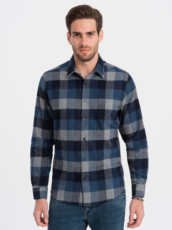 Ombre Clothing Camicia a quadri di flanella blu da uomo Ombre Clothing
