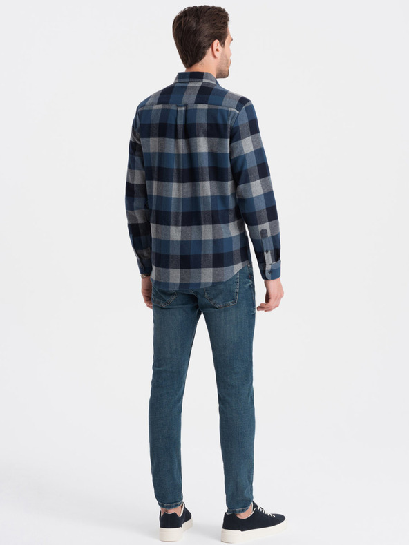 Ombre Clothing Camicia a quadri di flanella blu da uomo Ombre Clothing