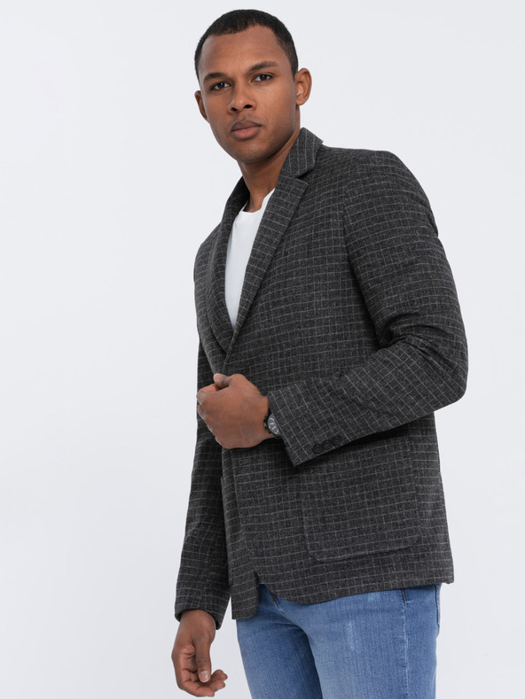 Ombre Clothing Blazer grigio scuro da uomo a quadri in misto lana Ombre Clothing