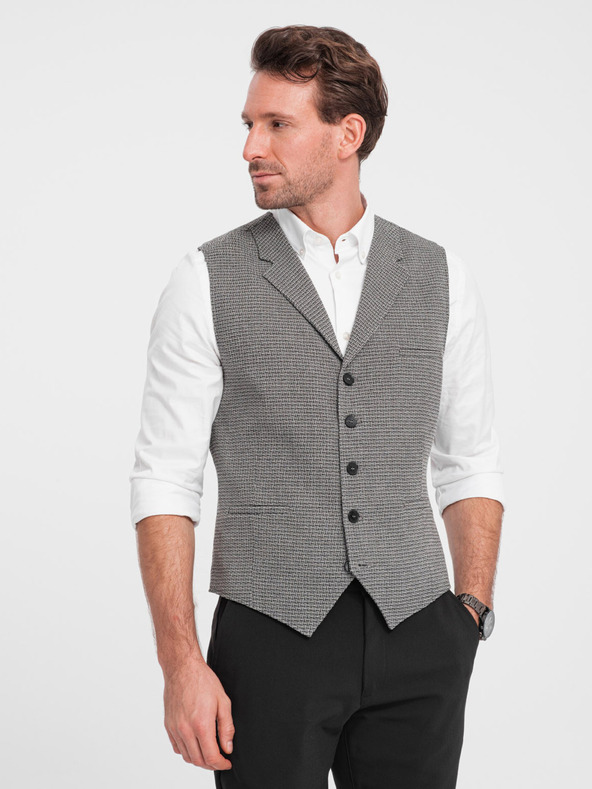 Ombre Clothing Gilet jacquard da uomo grigio con risvolto Ombre Clothing