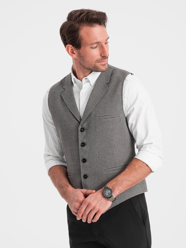 Ombre Clothing Gilet jacquard da uomo grigio con risvolto Ombre Clothing