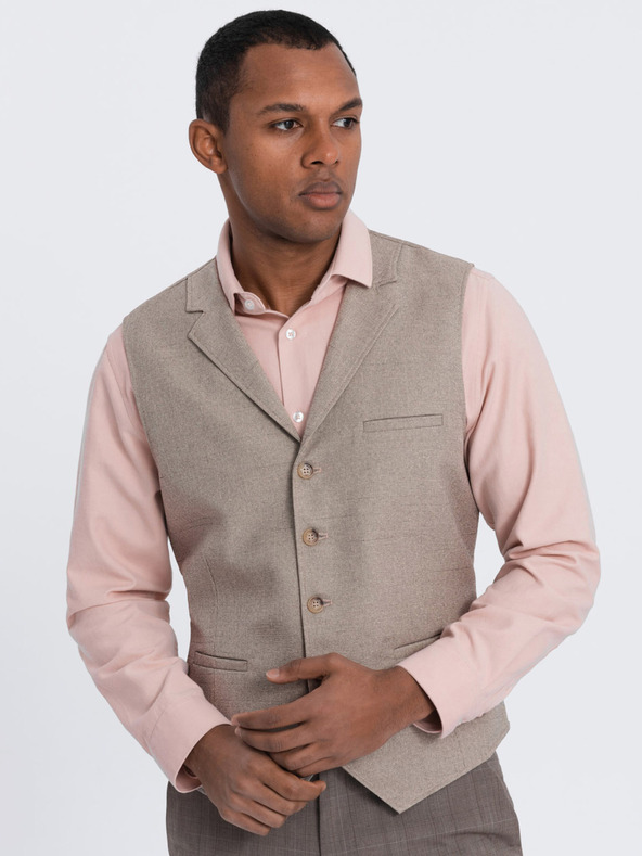 Ombre Clothing Gilet da uomo beige con colletto Ombre Clothing
