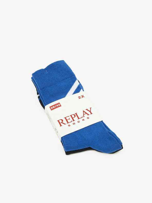 Replay Set di due paia di calze da uomo nere e blu Replay