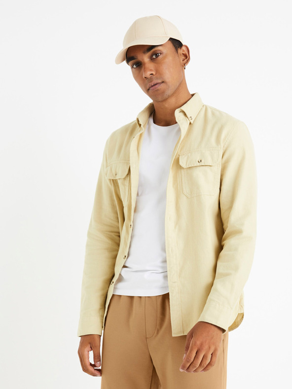Celio Camicia di flanella beige da uomo Celio Caoflacko