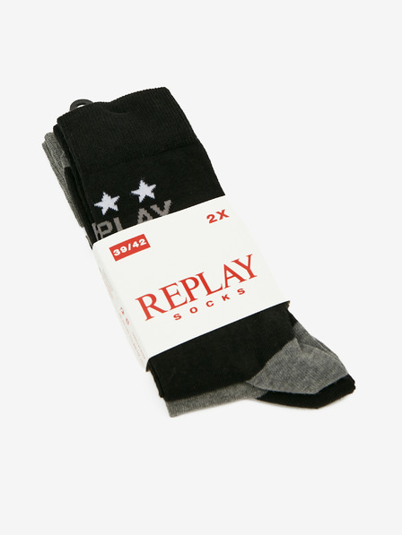 Replay Set di due paia di calzini da uomo in grigio e nero Replay