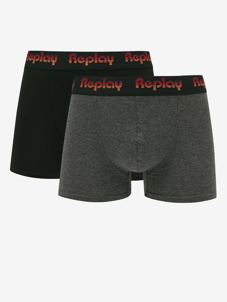 Replay Set di due calzini boxer da uomo in nero e grigio scuro Replay