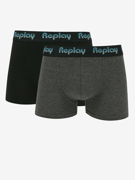 Replay Set di due calzini boxer da uomo in nero e grigio scuro Replay