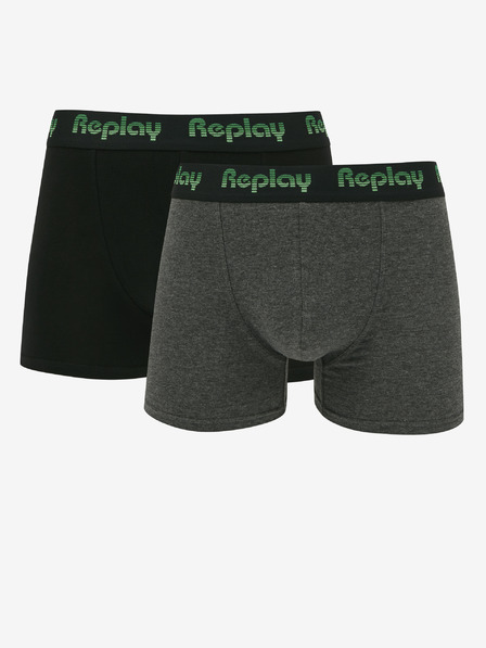 Replay Set di due calzini boxer da uomo in nero e grigio scuro Replay