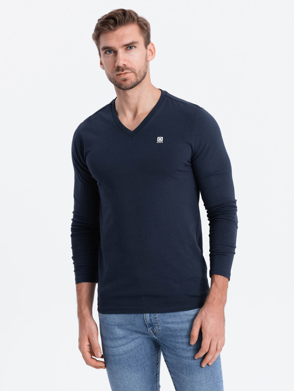 Ombre Clothing T-shirt uomo blu scuro con scollo a V Ombre Clothing