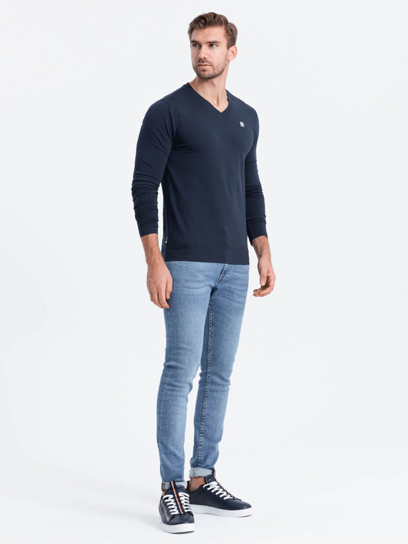 Ombre Clothing T-shirt uomo blu scuro con scollo a V Ombre Clothing