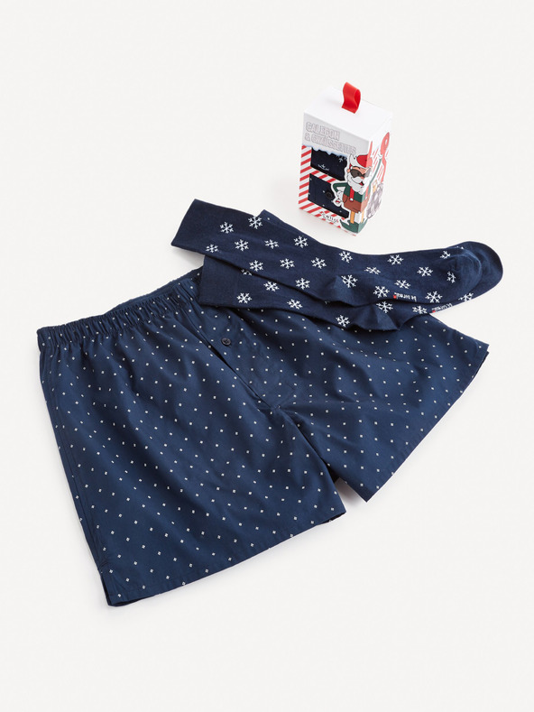 Celio Set di pantaloncini e calzini da uomo blu scuro in confezione regalo Celio